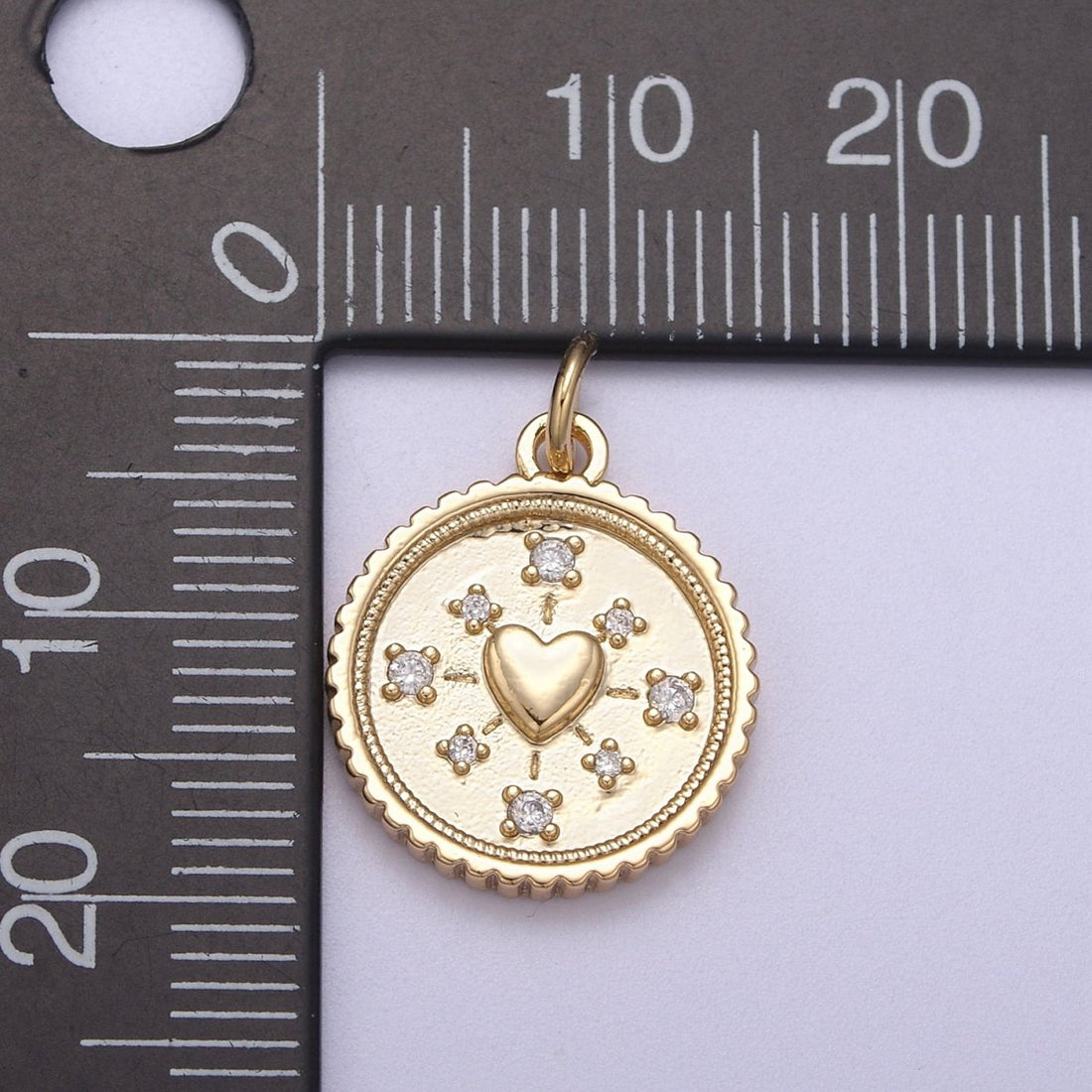 Mini Gold Coin Charm Necklace With Heart Medallion, Add on Love Heart Pendant N-297