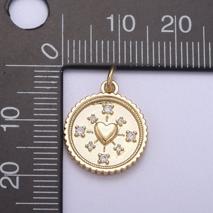 Mini Gold Coin Charm Necklace With Heart Medallion, Add on Love Heart Pendant N-297