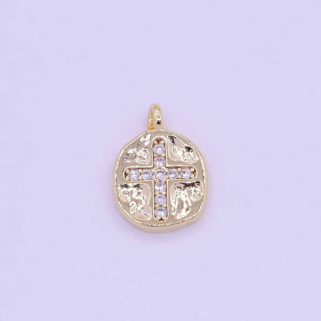 Mini Gold Coin Charm with Micro Pave Cross for Necklace Bracelet Supply AG-078