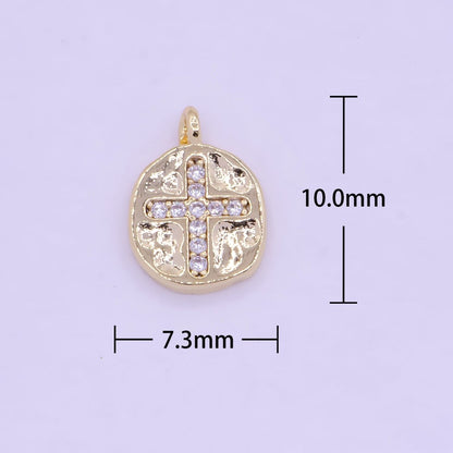 Mini Gold Coin Charm with Micro Pave Cross for Necklace Bracelet Supply AG-078