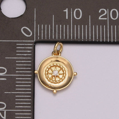 Mini Gold Compass Charm Micro Pave North Star Charm Minimalist Jewelry Pendant for Necklace Bracelet Component M-787