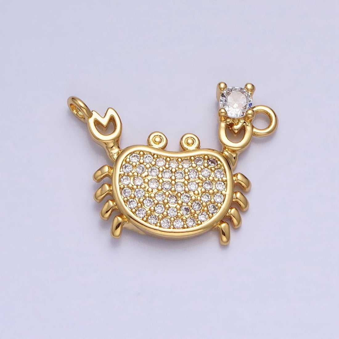 Mini Gold Crab Pendant Charm With CZ Stones For Ocean Crab Crustacean Beach Inspired Y-824