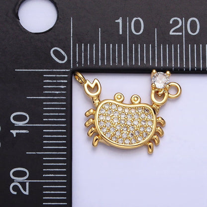 Mini Gold Crab Pendant Charm With CZ Stones For Ocean Crab Crustacean Beach Inspired Y-824