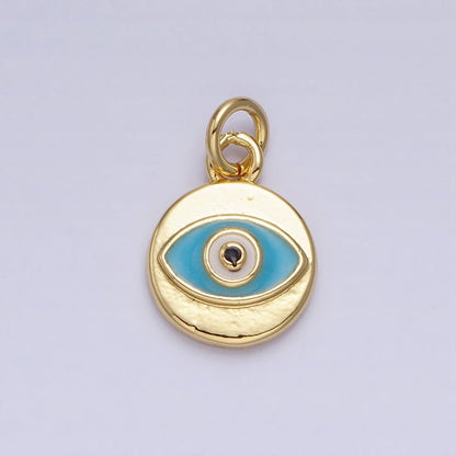 Mini Gold Evil Eye Charm Teal Eye Coin Charm AC466