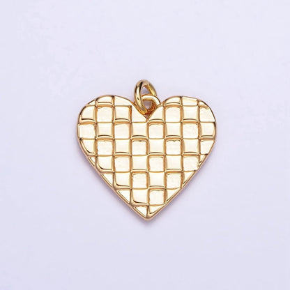Mini Gold Filled Heart Pendant, Checker Heart Charm Love Pendant N-296 AC-399