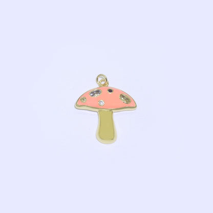 Mini Gold Filled Mushroom Charms, Enamel Magic Mushroom Pendant for Necklace Fantasy Celestial Jewelry for Statement Necklace M-410 - M-417