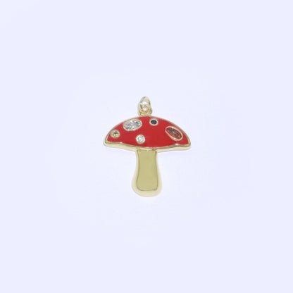 Mini Gold Filled Mushroom Charms, Enamel Magic Mushroom Pendant for Necklace Fantasy Celestial Jewelry for Statement Necklace M-410 - M-417