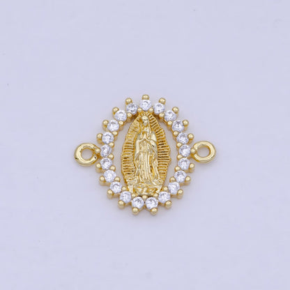 Mini Gold Filled Virgin Mary Charm Connector Micro Pave CZ Lady Guadalupe Link Connector G-911