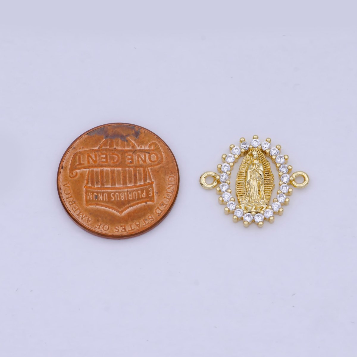 Mini Gold Filled Virgin Mary Charm Connector Micro Pave CZ Lady Guadalupe Link Connector G-911