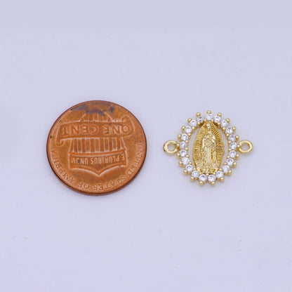 Mini Gold Filled Virgin Mary Charm Connector Micro Pave CZ Lady Guadalupe Link Connector G-911