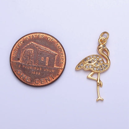 Mini Gold Flamingo Charm Silver Micro Pave Bird Zoo Pendant AC731 AC732