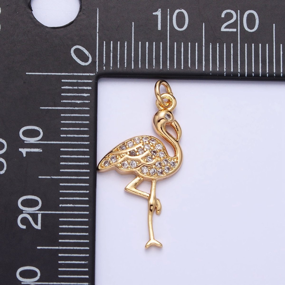 Mini Gold Flamingo Charm Silver Micro Pave Bird Zoo Pendant AC731 AC732
