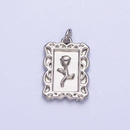 Mini Gold Frame Rose Charm Silver Belle Flower in the Picture frame AC751 AC752