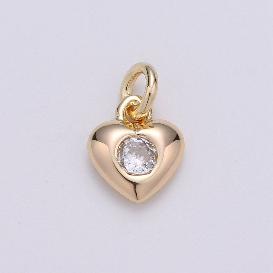 Mini Gold Heart Charm Tiny CZ Charm - Gold Love Charm with cubic zirconia for Bracelet, Necklace Earring Relationship Jewelry D-393