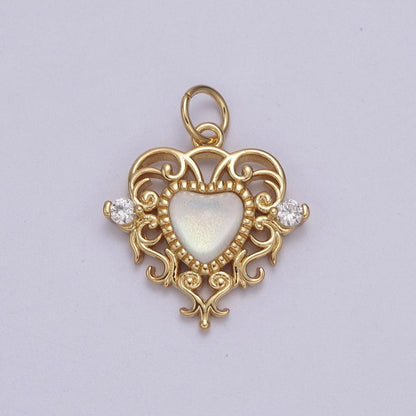 Mini Gold Heart Swirl Charm with CZ Stone N-866 N-867