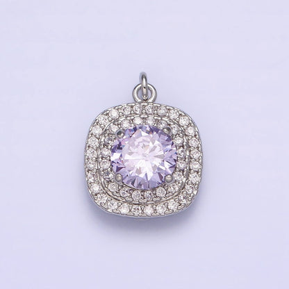 Mini Gold Lavender Oval Square Charm with Micro Pave Cz Stone Geometric Pendant AC502 AC503