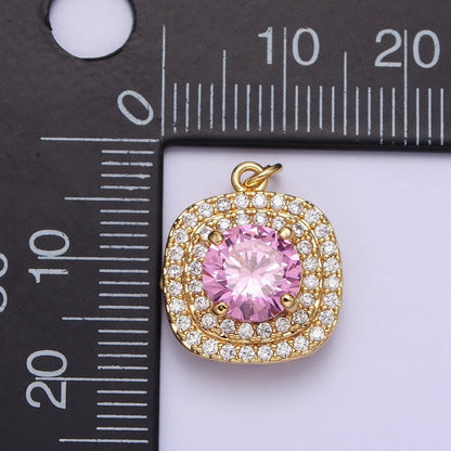 Mini Gold Lavender Oval Square Charm with Micro Pave Cz Stone Geometric Pendant AC502 AC503