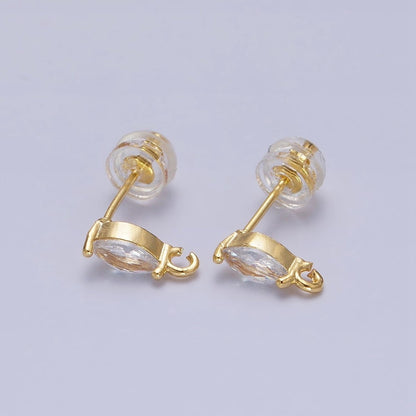 Mini Gold Marquise CZ Stone Earring Post Stud Earring with Open Link for Earring Component Z-189