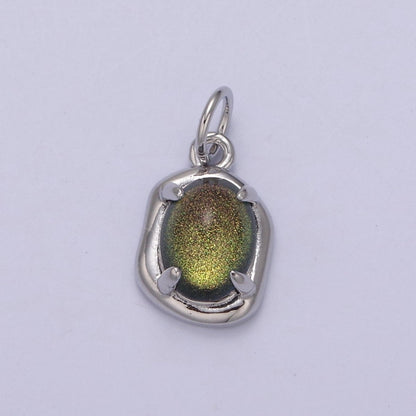 Mini Gold Oval Charm with Opal Stone for Minimalist Jewelry N-466 N-467