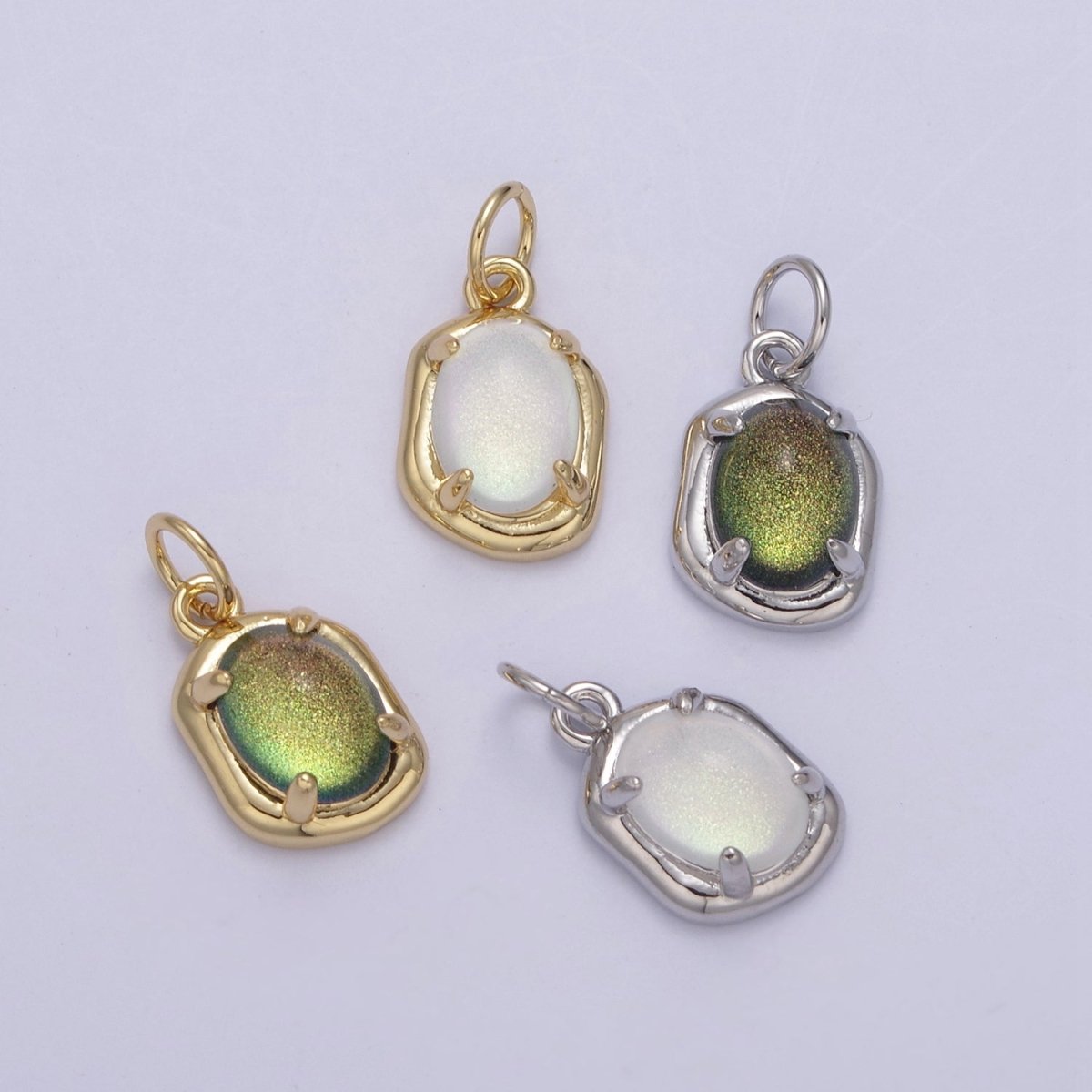 Mini Gold Oval Charm with Opal Stone for Minimalist Jewelry N-466 N-467