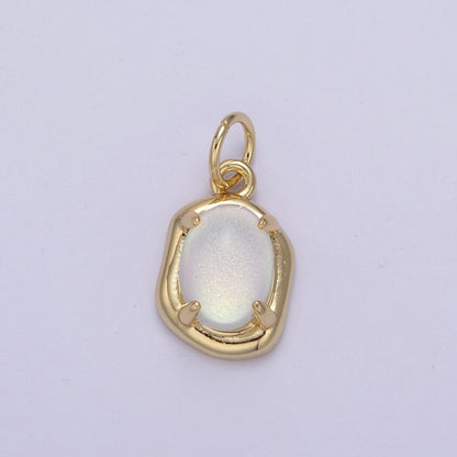 Mini Gold Oval Charm with Opal Stone for Minimalist Jewelry N-466 N-467