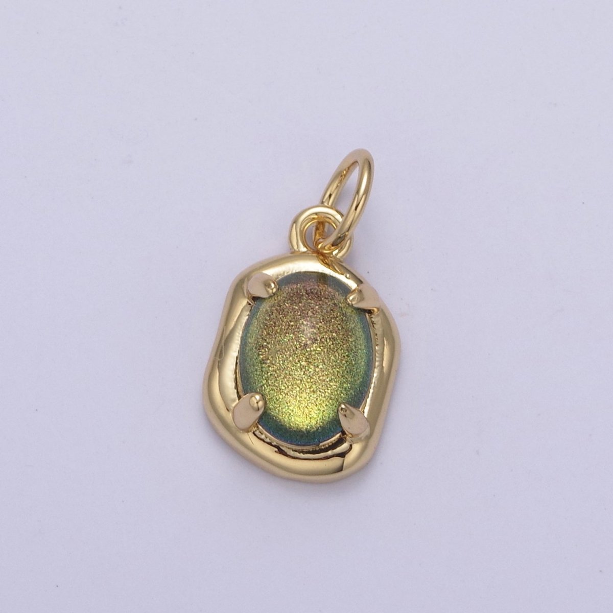 Mini Gold Oval Charm with Opal Stone for Minimalist Jewelry N-466 N-467