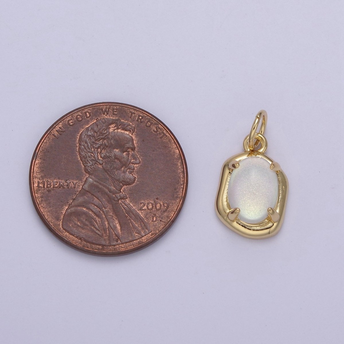 Mini Gold Oval Charm with Opal Stone for Minimalist Jewelry N-466 N-467