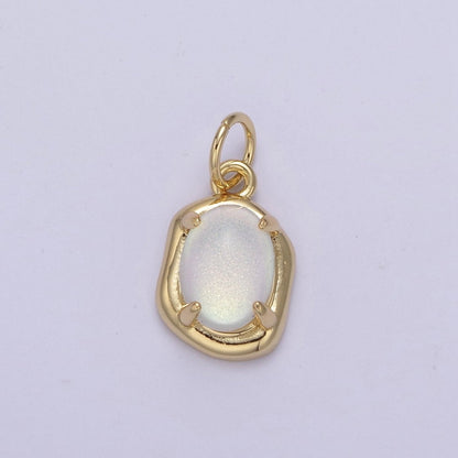 Mini Gold Oval Charm with Opal Stone for Minimalist Jewelry N-466 N-467