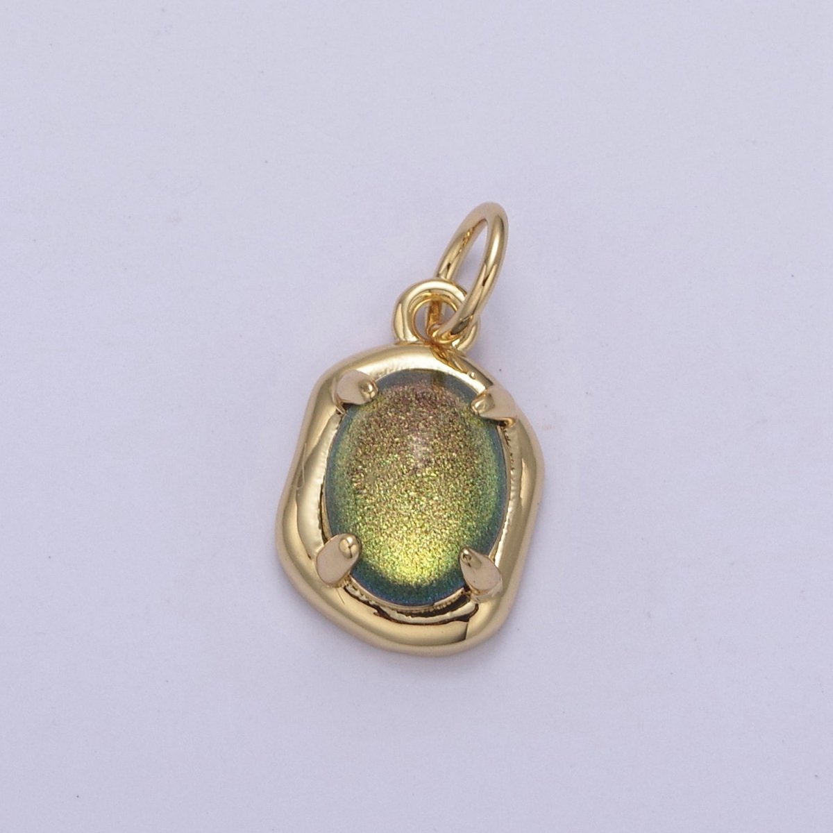 Mini Gold Oval Charm with Opal Stone for Minimalist Jewelry N-466 N-467