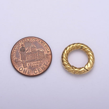 Mini Gold Push Gate ring, 15mm Round Twisted Rope Ring Charm Holder L-598 L-599