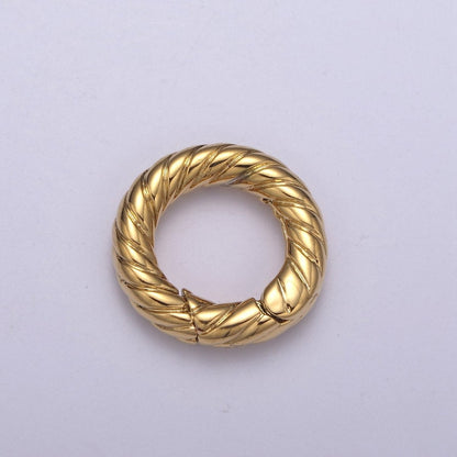 Mini Gold Push Gate ring, 15mm Round Twisted Rope Ring Charm Holder L-598 L-599