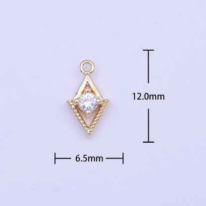 Mini Gold Rhombus Clear Round CZ Cubic Zirconia Minimalist Charm | C-518