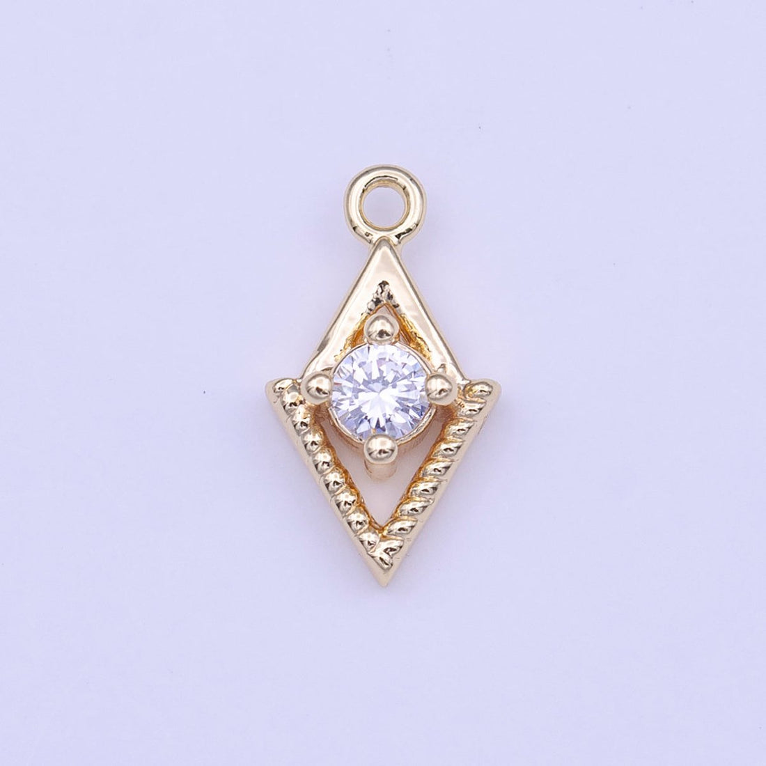 Mini Gold Rhombus Clear Round CZ Cubic Zirconia Minimalist Charm | C-518