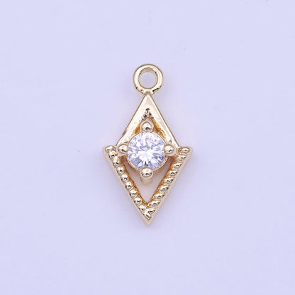 Mini Gold Rhombus Clear Round CZ Cubic Zirconia Minimalist Charm | C-518