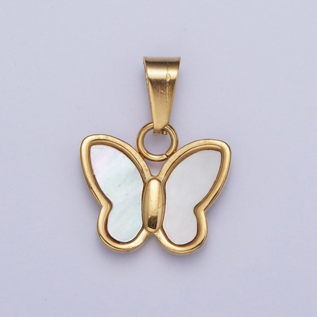 Mini Gold Shell Pearl Butterfly Pendant Pearl Mariposa Charm in 24k Gold Filled X-653