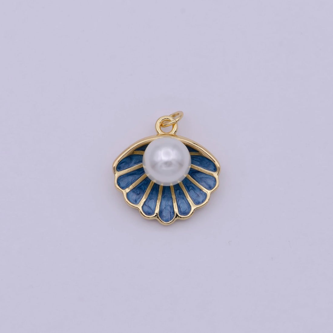 Mini Gold Shell Pearl Charm Blue Enamel Clam Pendant for Add on Charm N-244