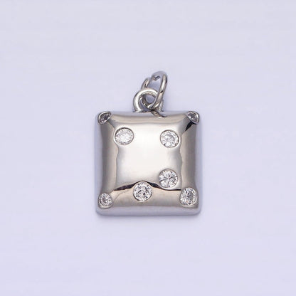 Mini Gold Square Charm with CZ Stone Dots Bubble Geometric Pendant AC471