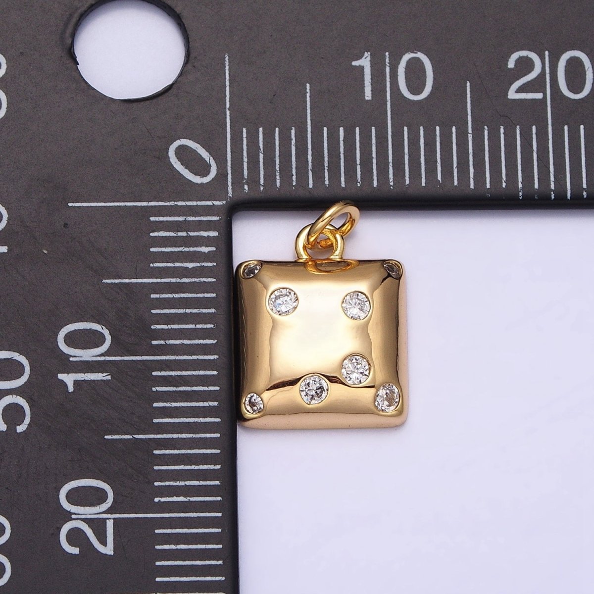 Mini Gold Square Charm with CZ Stone Dots Bubble Geometric Pendant AC471