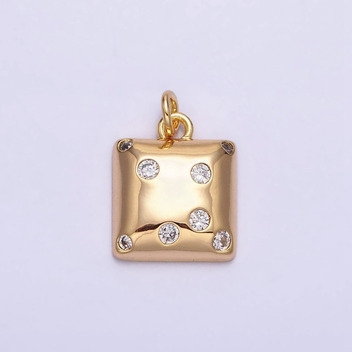 Mini Gold Square Charm with CZ Stone Dots Bubble Geometric Pendant AC471