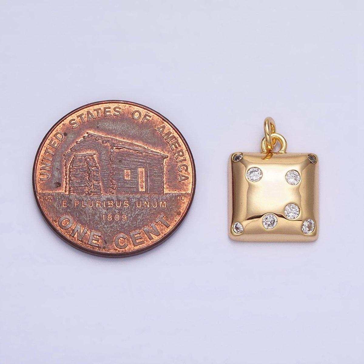 Mini Gold Square Charm with CZ Stone Dots Bubble Geometric Pendant AC471