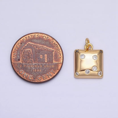 Mini Gold Square Charm with CZ Stone Dots Bubble Geometric Pendant AC471