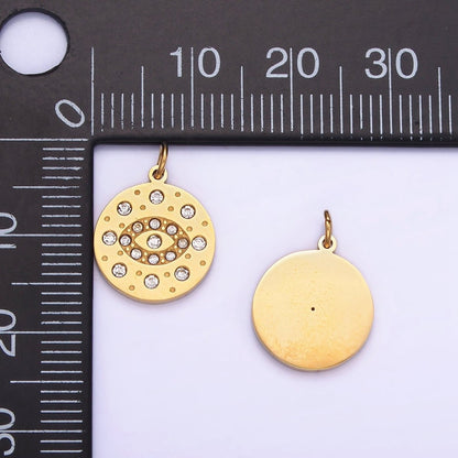 Mini Gold Stainless Steel Evil Eye Charm Round Coin Crystal Pendant | P1407