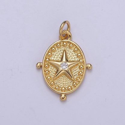 24K Gold Filled Dotted Celestial Star Oval Charm | C579