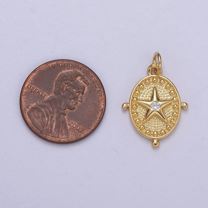 24K Gold Filled Dotted Celestial Star Oval Charm | C579