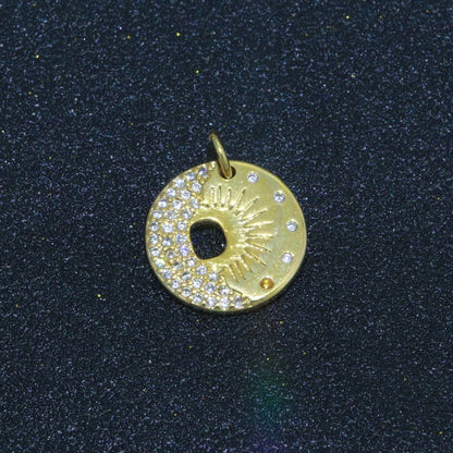 Mini Gold Sun Burst Charm Micro Pave Celestial pendant Jewelry M-693