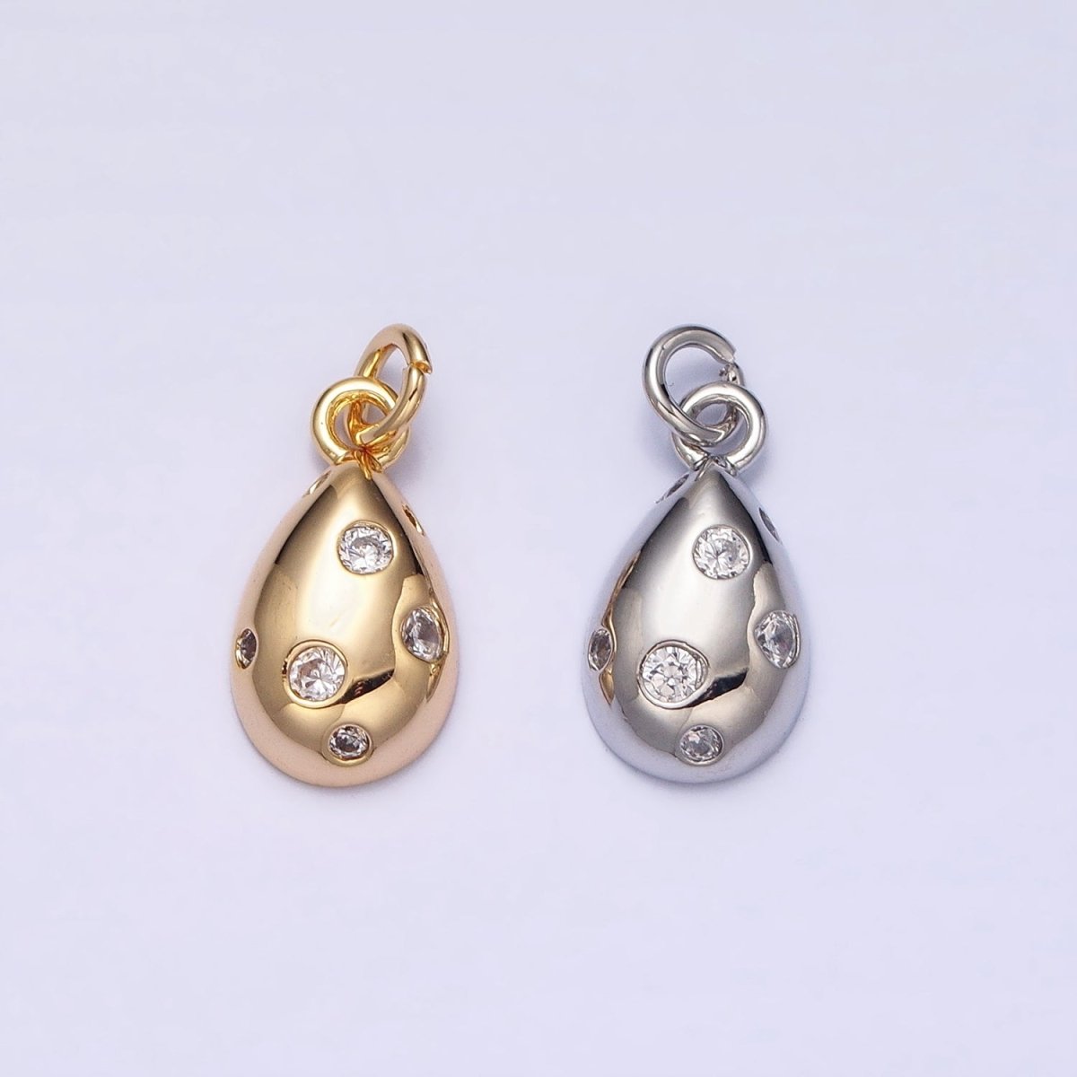 Mini Gold Tear Drop Charm with CZ Stone Dots Bubble Teardrop Pear Geometric Pendant AC490 AC491