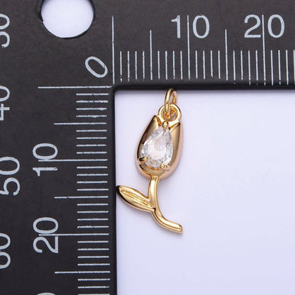 Mini Gold Tulip Charm CZ Silver Tulips Flower Buds Pendant AC777 AC778