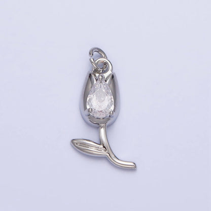 Mini Gold Tulip Charm CZ Silver Tulips Flower Buds Pendant AC777 AC778