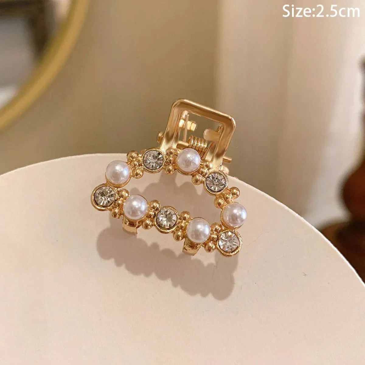 Gold Pearl Rhinestone Mini Hair Clip