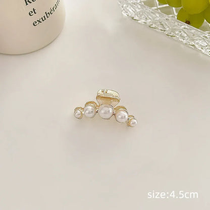 Gold Pearl Rhinestone Mini Hair Clip